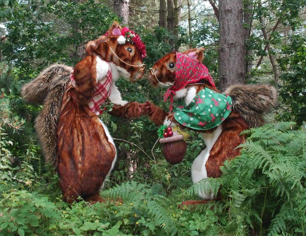 The Christmas Acorns for hire. Book our walkabout animal characters for Christmas themed events in London & the UK.