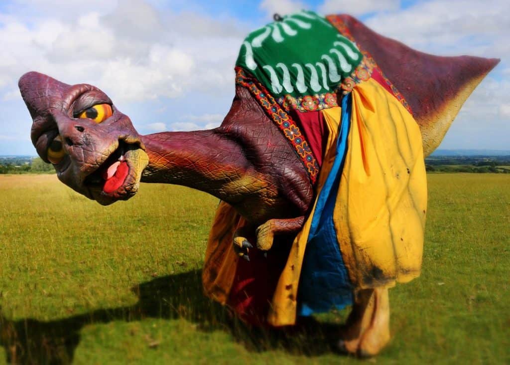 Dinosaur walkabout act for hire. Book our walkabout dinosaur & Explorer for summer festivals in the UK & London.