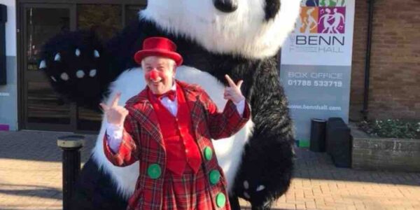 Animatronic-Panda-Posing-With-Clown