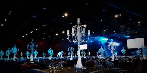 Ghost candelabra available to hire in the UK, adding class to any gala event.
