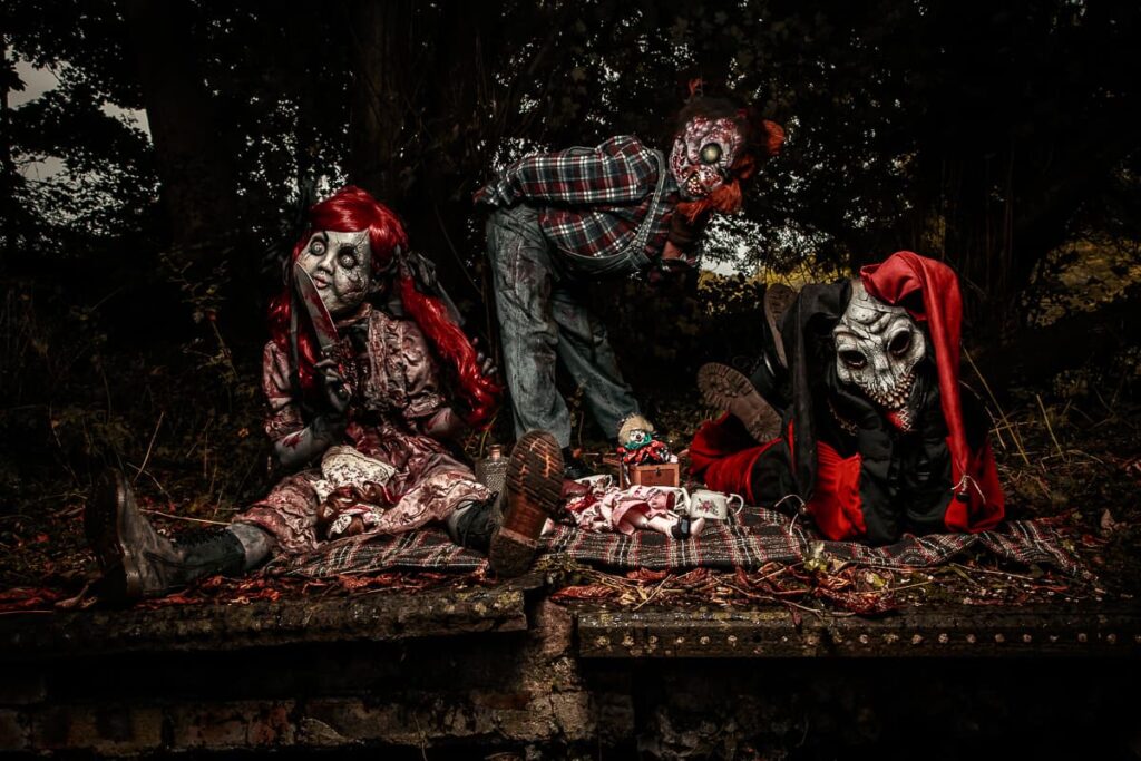 Toys of Torture creepy walkabout characters available to book to scare guests at Halloween parties and events.