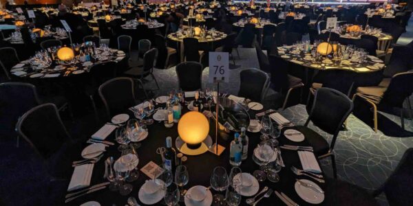 Low LED globe table centrepiece for events.
