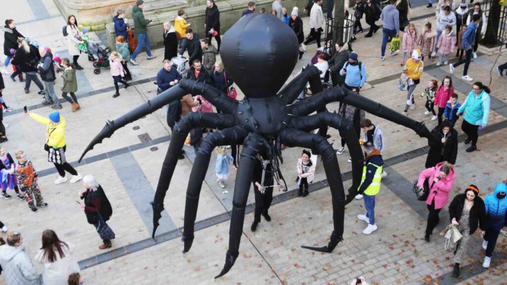 Aerial view of giant spider act