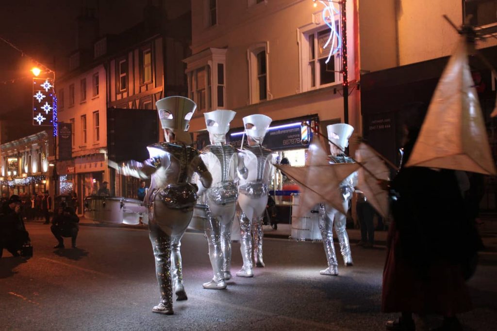 Bespoke LED Drumming Troupe performing at our Newmarket Christmas Parade event we organised and managed.