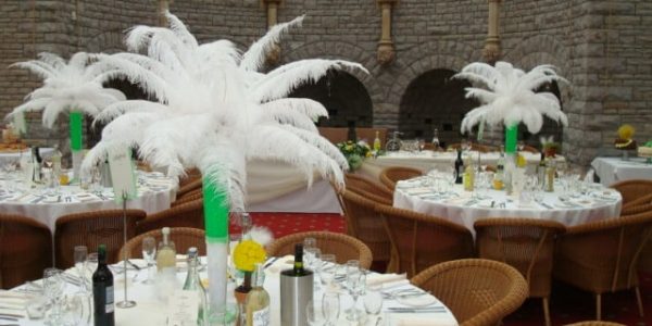 White-And-Green-Ostrich-Feather-Table-Centrepieces