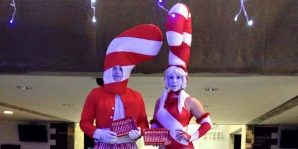candy cane stilt walkers