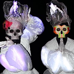 Mexican skull characters to hire for halloween themed events in London and the UK.