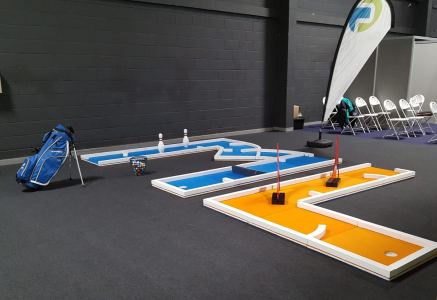 Portable golf courses for exhibitions, weddings trade shows and more.