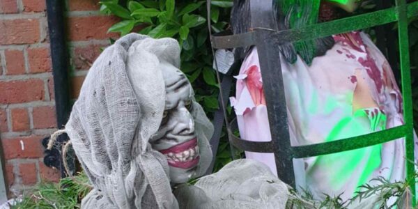 Halloween-House-Dressing-Caged-Skeleton-And-Skull-Prop