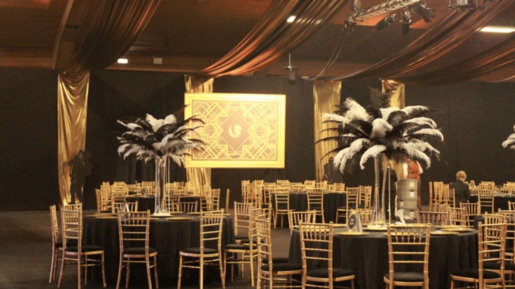 1920s luxury gala dinner event space.