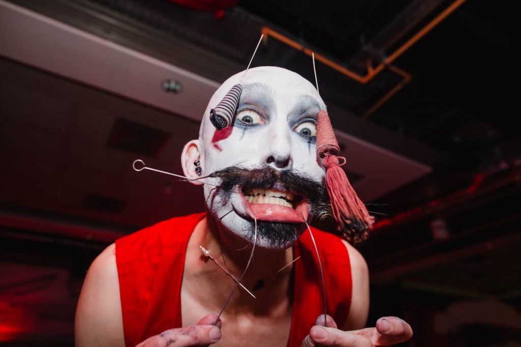Twisted Circus Themed Performer at our client's Halloween Birthday Party event at the Curtain Hotel, Shoreditch.