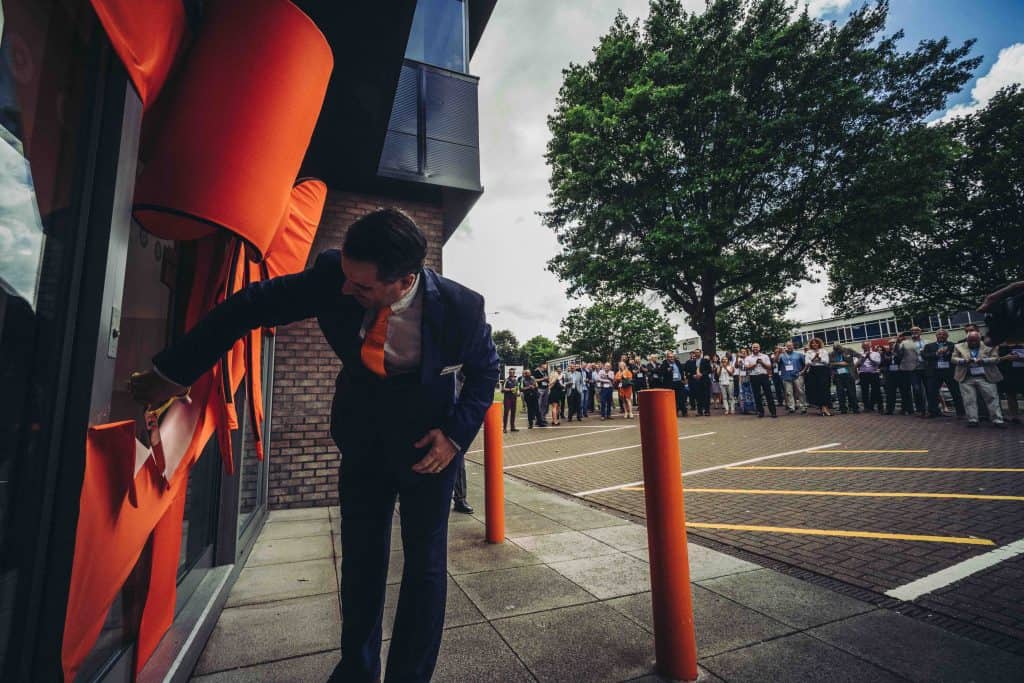 Richard Gardiner, Managing Director of Rotable Repairs beginning the building opening ceremony at Southend-on-Sea.