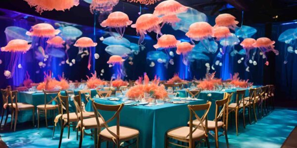 Floating jellyfish themed design concept for gala dinner events.