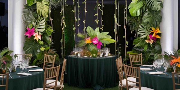 Jungle themed gala dinner concept designed by AI.