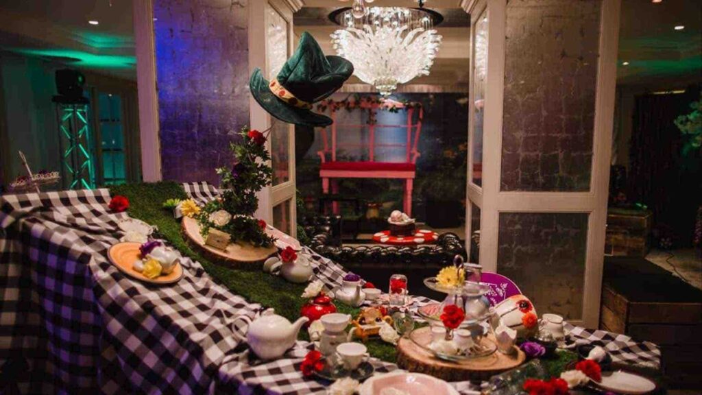 Alice In Wonderland Themed Props on table