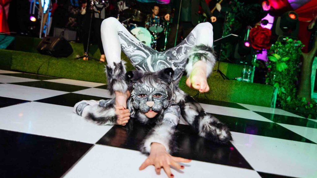 Contortionist dressed as cheshire cat