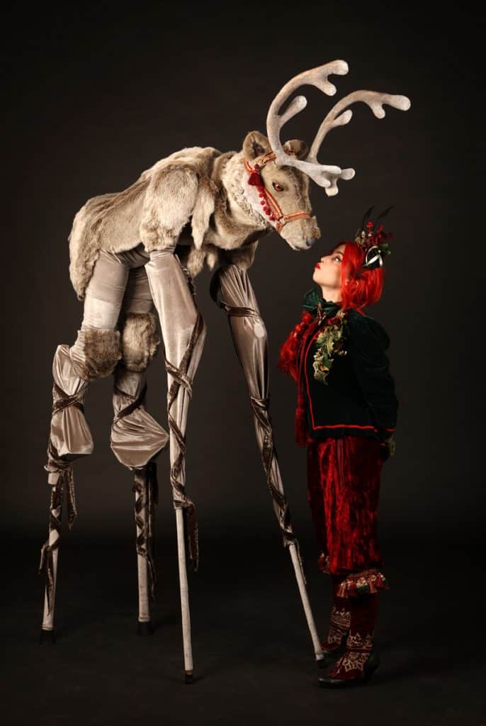 Unique Christmas event entertainment. Elf and reindeer duo.
