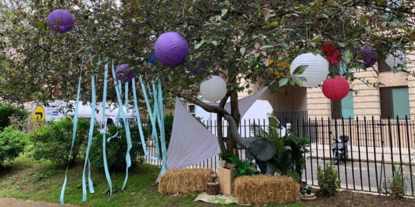 Colourful-Lanterns-And-Streamers-Decorating-Tree-In-Park