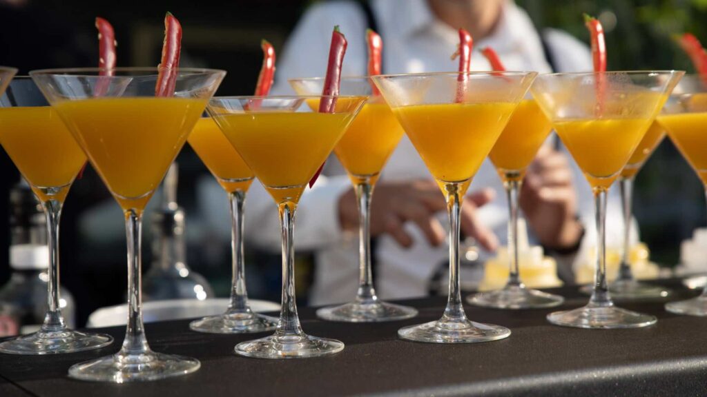 Tray of cocktails for festival guests