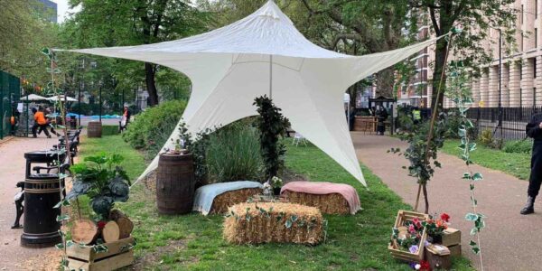 Festival-Themed-Marquee-Seating-Area-In-Park
