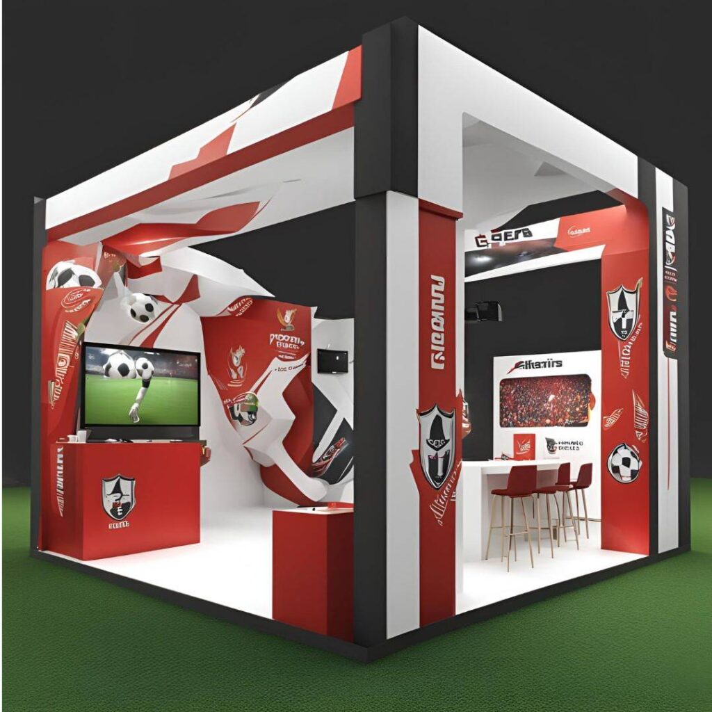Bespoke football themed brand activation stand designed by AI.