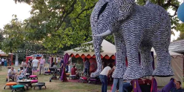Zebra-Stripe-Elephant-Prop-At-Festival-Summer-Event