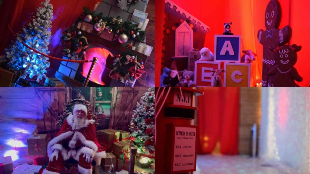 Luxury Santa's Grotto collage of set-up and Santa