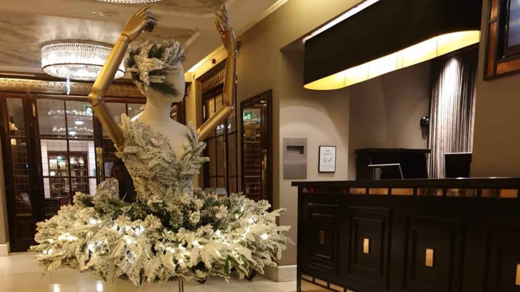 Christmas Decorations we created in the Reception room of the Waldorf Hilton London 2019.