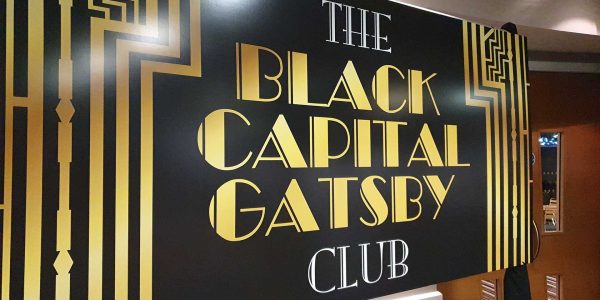 Bespoke Great Gatsby event prop hire for Gala Dinner. Venue theming. Available to hire in the UK