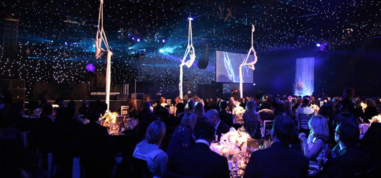 Aerial Silk Dancers performing at a Great Gatsby themed corporate gala dinner and awards ceremony.