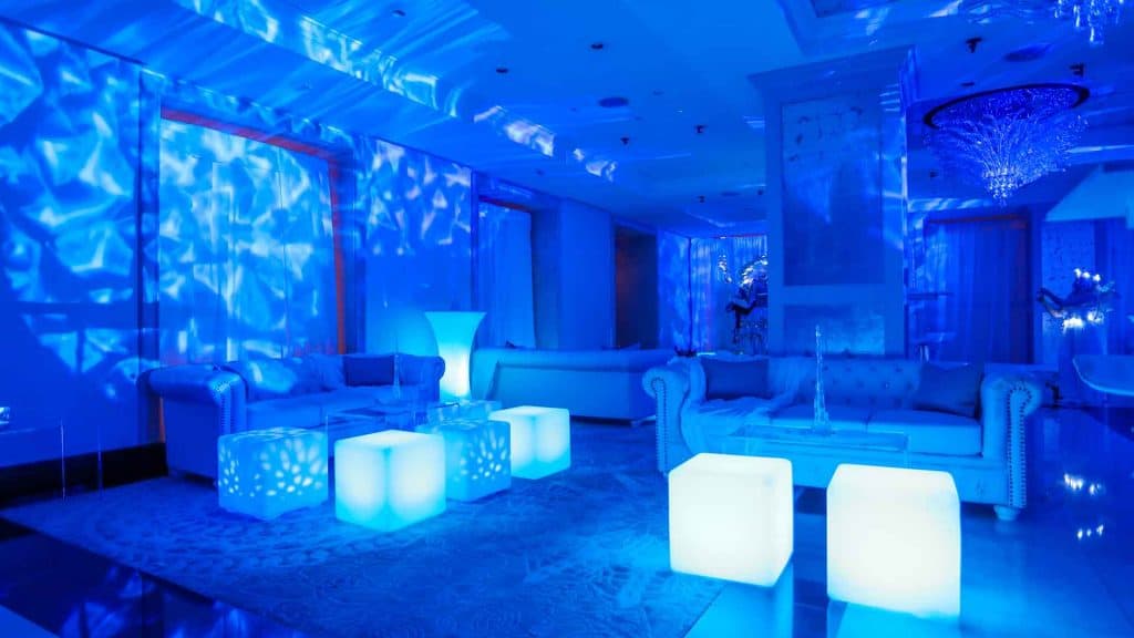 Winter wonderland venue styling for corporate party