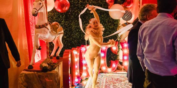 Circus-Ribbon-Dancer-Perfomer-Entertaining-Crowd