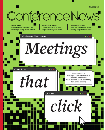 Conference News March 2020 "Meetings That Click" front magazine cover.