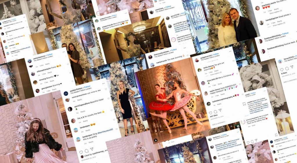 Waldorf Hotel Christmas Decorations online social media reaction collage.