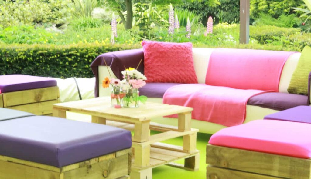 Bespoke up-cycled pallet furniture we used to create the festival theme for our private client.