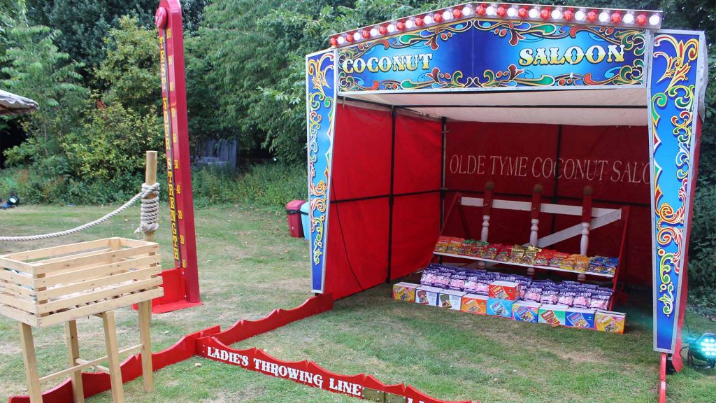 Classic British fete coconut shy as part of Best of British themed event