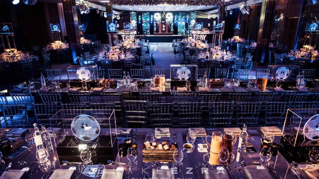 Bespoke football event theming for Corporate football themed event. Hire Football themed centrepieces and props. Available London UK