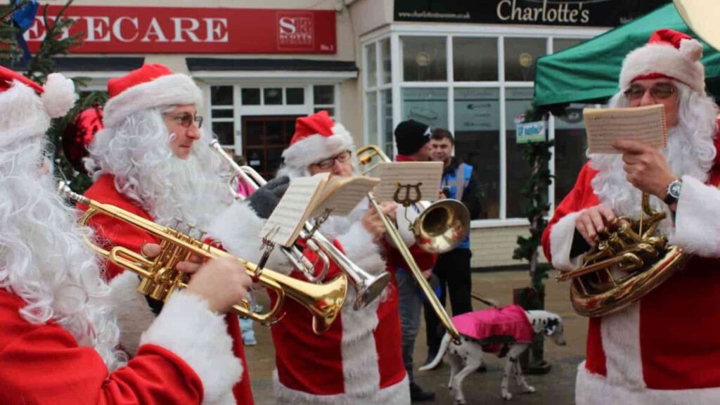 Brass band entertaining public at Christmas event