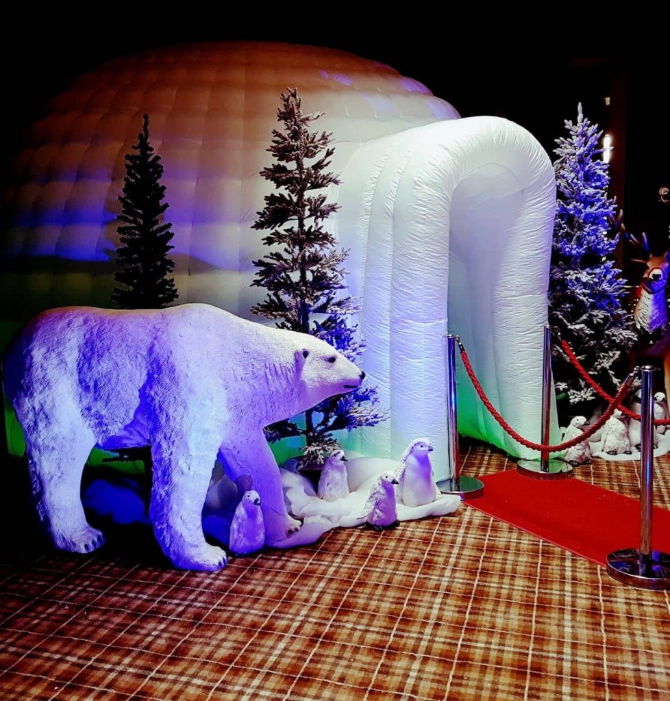 Arctic Photo Booth with polar bear prop, Christmas trees and more available to hire for Christmas Events in the UK.