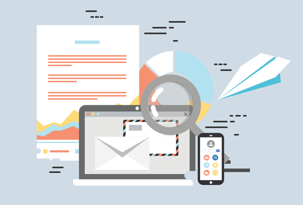 Illustration of email marketing tools available to event managers to organise events and get guests to attend.