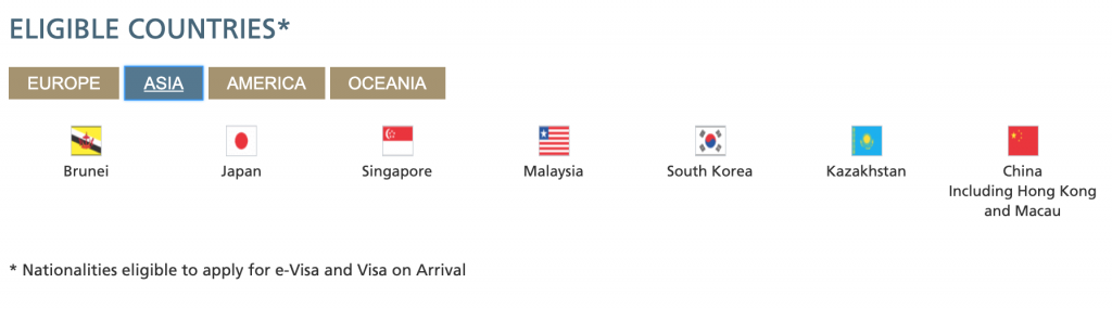 Eligible countries in Asia who can now apply for the new Saudi Arabia tourism visa