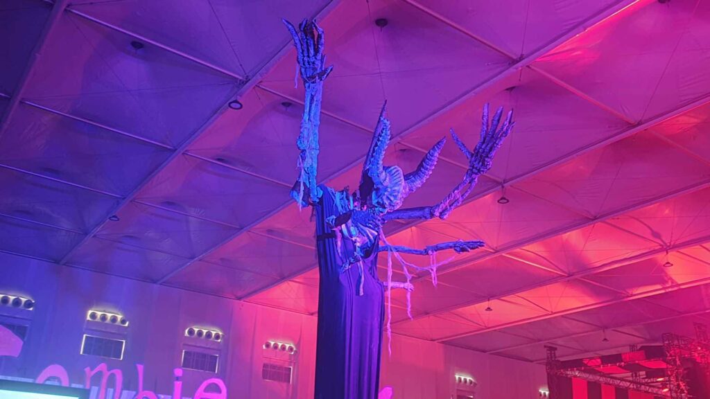Scary character hanging from ceiling as prop for fright attraction in Saudi Arabia.
