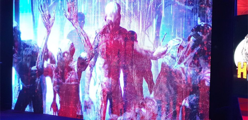 Scary Zombie Visuals we projected on a wall of one of our Halloween Scare Attractions at a client's event.