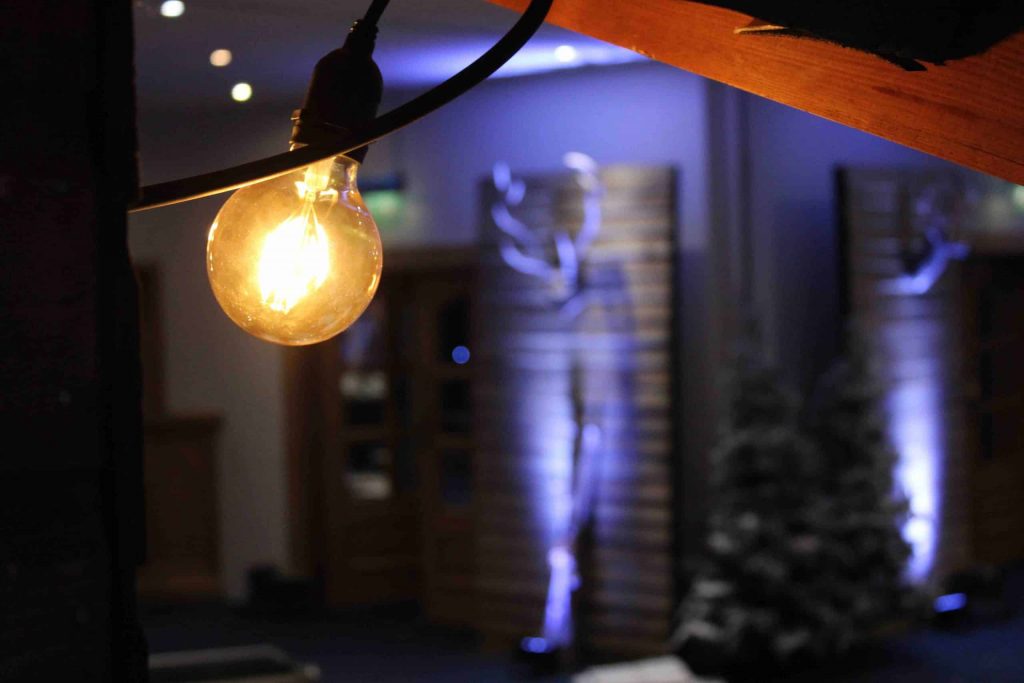 Christmas Themed Ambient Lighting available to hire for venue spaces and event spaces in the UK.