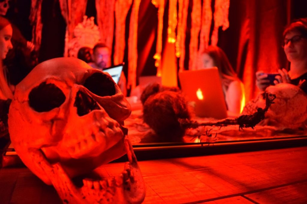 Halloween Props including a human skull prop.