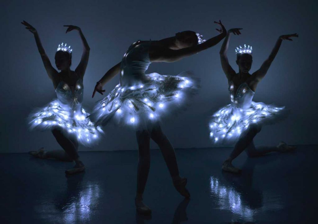 LED Ballet Dancers performing their unique LED Ballet Show on stage at a corporate event in London, UK.