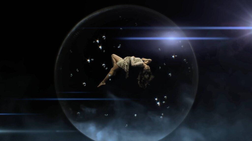 An event hologram visual of a lady in a bubble designed for a product launch event.