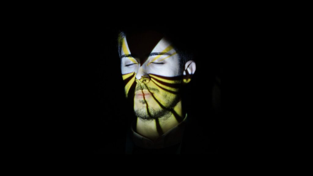Event stand production immersive 3D face projection mapping.
