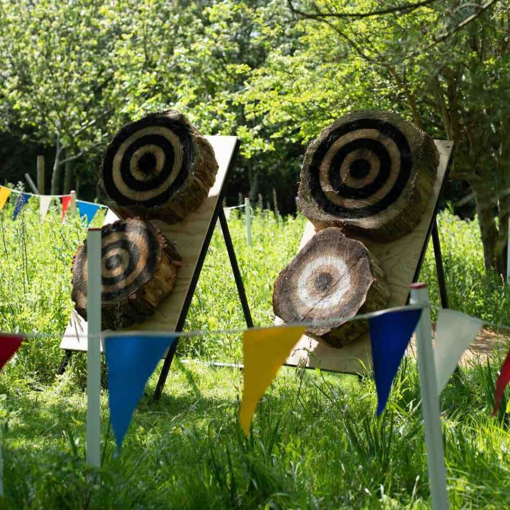 Axe throwing outdoor activity set-up at corporate fun day