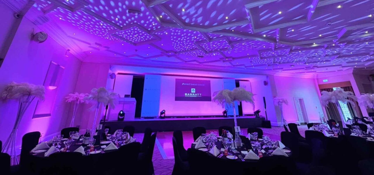 We transformed Whittlebury Hall in Northamptonshire for Barratt Homes Charity gala.